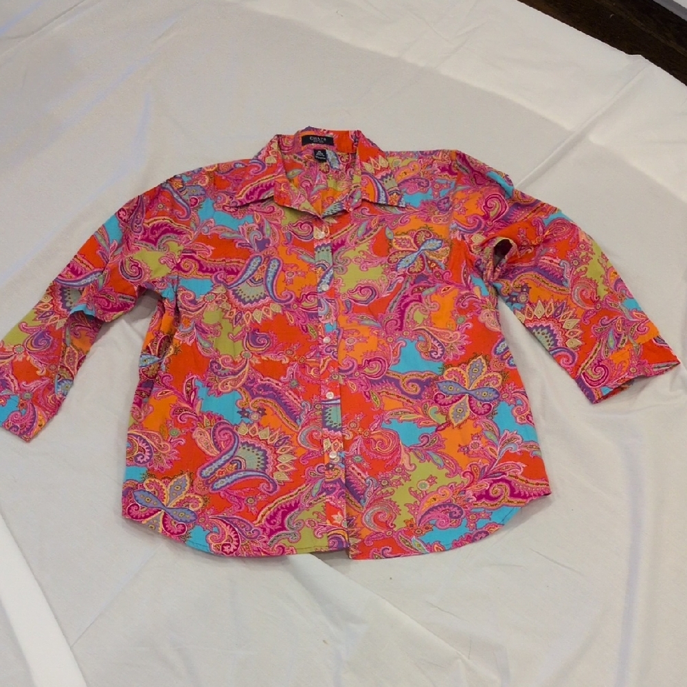 Chaps Women's Colorful Paisley Button Down Shirt